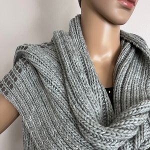 DKNY Women’s Chunky Knit Heather Gray Studded Ribbed Oversized Scarf